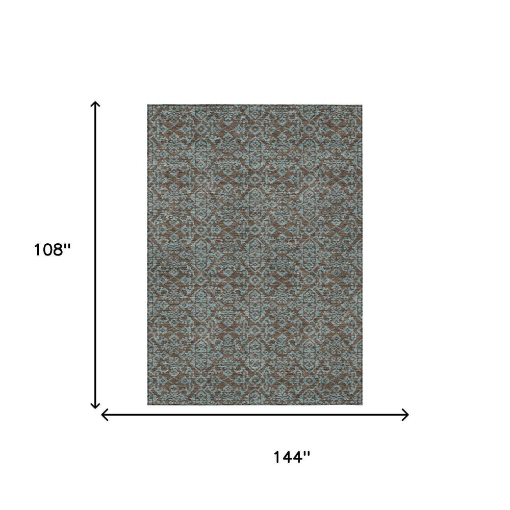9' X 12' Brown And Linen Oriental Washable Indoor Outdoor Area Rug HomeRoots