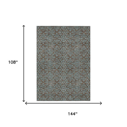 9' X 12' Brown And Linen Oriental Washable Indoor Outdoor Area Rug HomeRoots