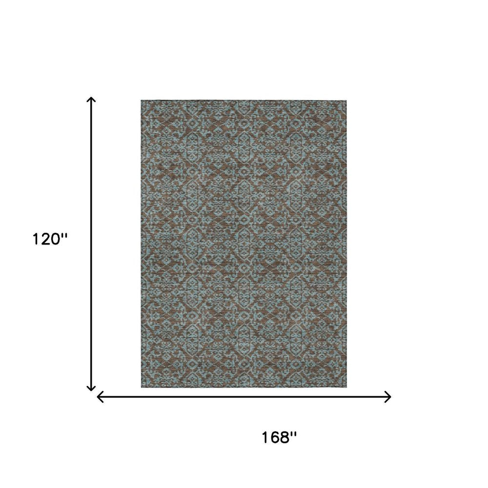 10' X 14' Brown And Linen Oriental Washable Indoor Outdoor Area Rug HomeRoots
