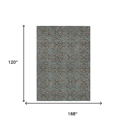 10' X 14' Brown And Linen Oriental Washable Indoor Outdoor Area Rug HomeRoots