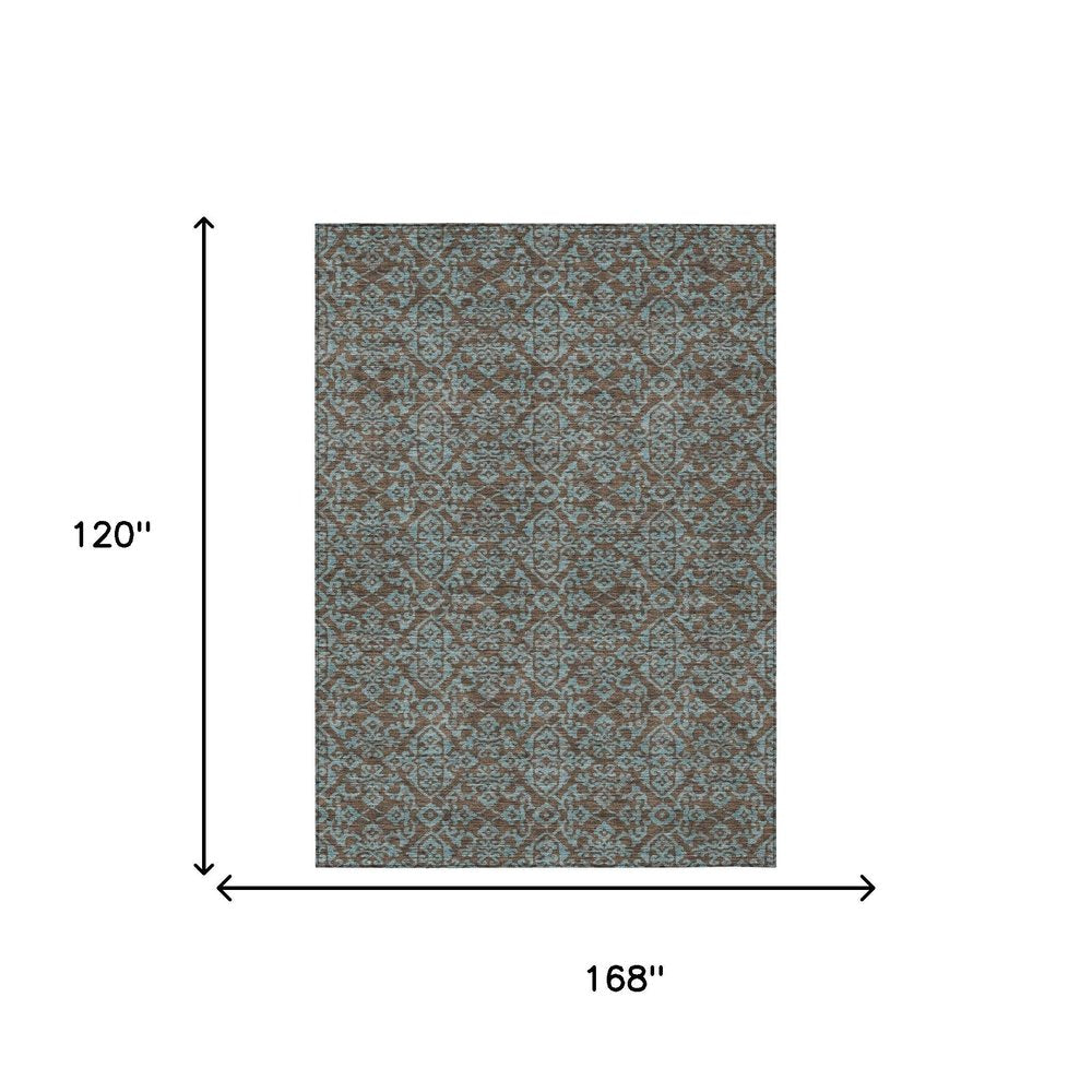 10' X 14' Brown And Linen Oriental Washable Indoor Outdoor Area Rug HomeRoots