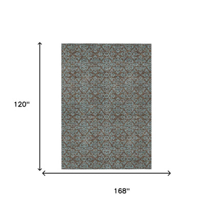 10' X 14' Brown And Linen Oriental Washable Indoor Outdoor Area Rug HomeRoots