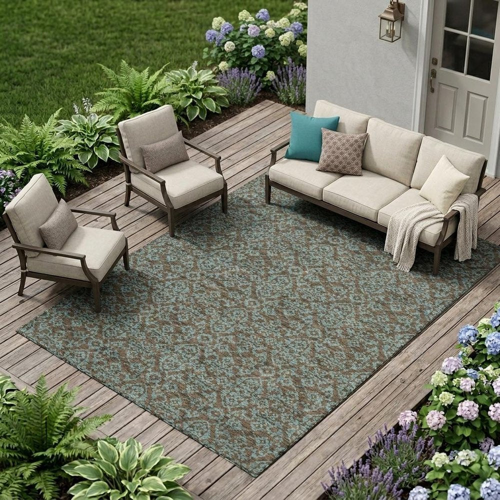 10' X 14' Brown And Linen Oriental Washable Indoor Outdoor Area Rug HomeRoots