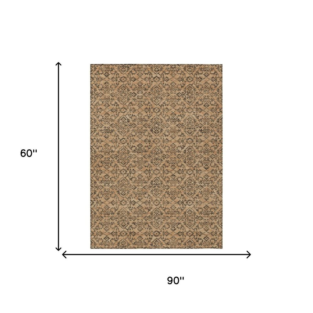 5' X 8' Copper And Green Oriental Washable Indoor Outdoor Area Rug HomeRoots
