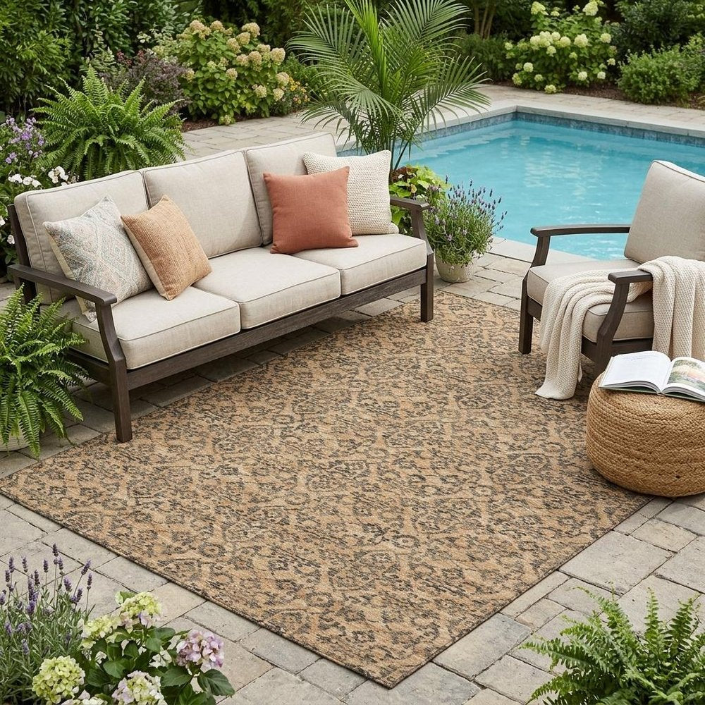 5' X 8' Copper And Green Oriental Washable Indoor Outdoor Area Rug HomeRoots