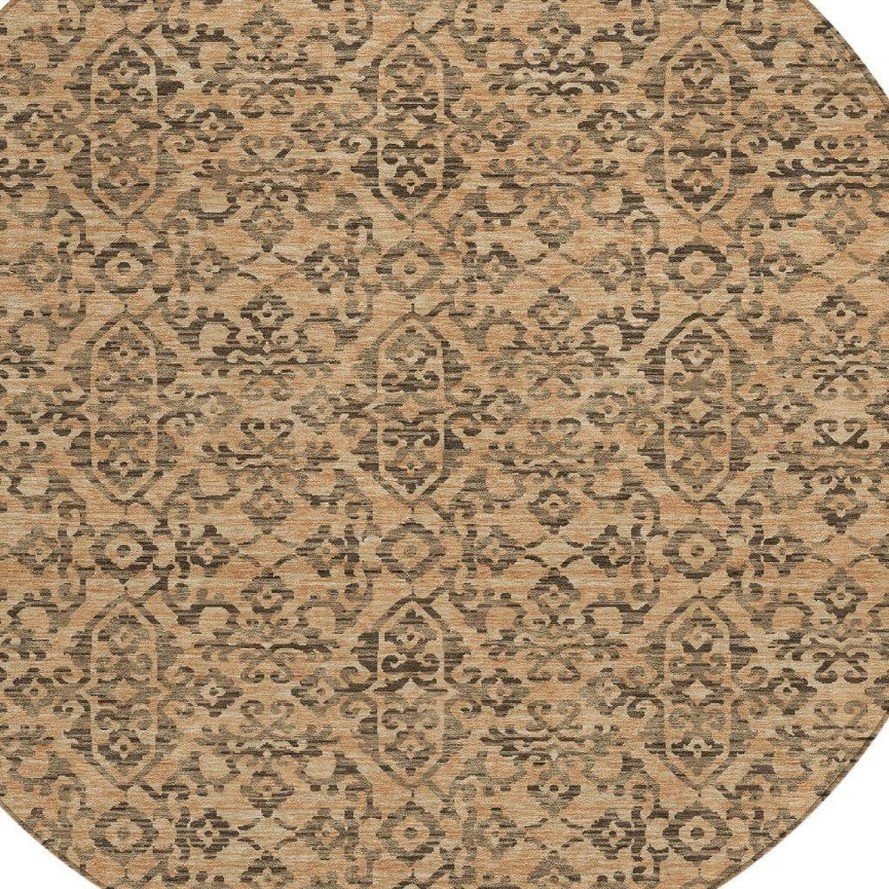 8' Copper And Green Round Oriental Washable Indoor Outdoor Area Rug HomeRoots