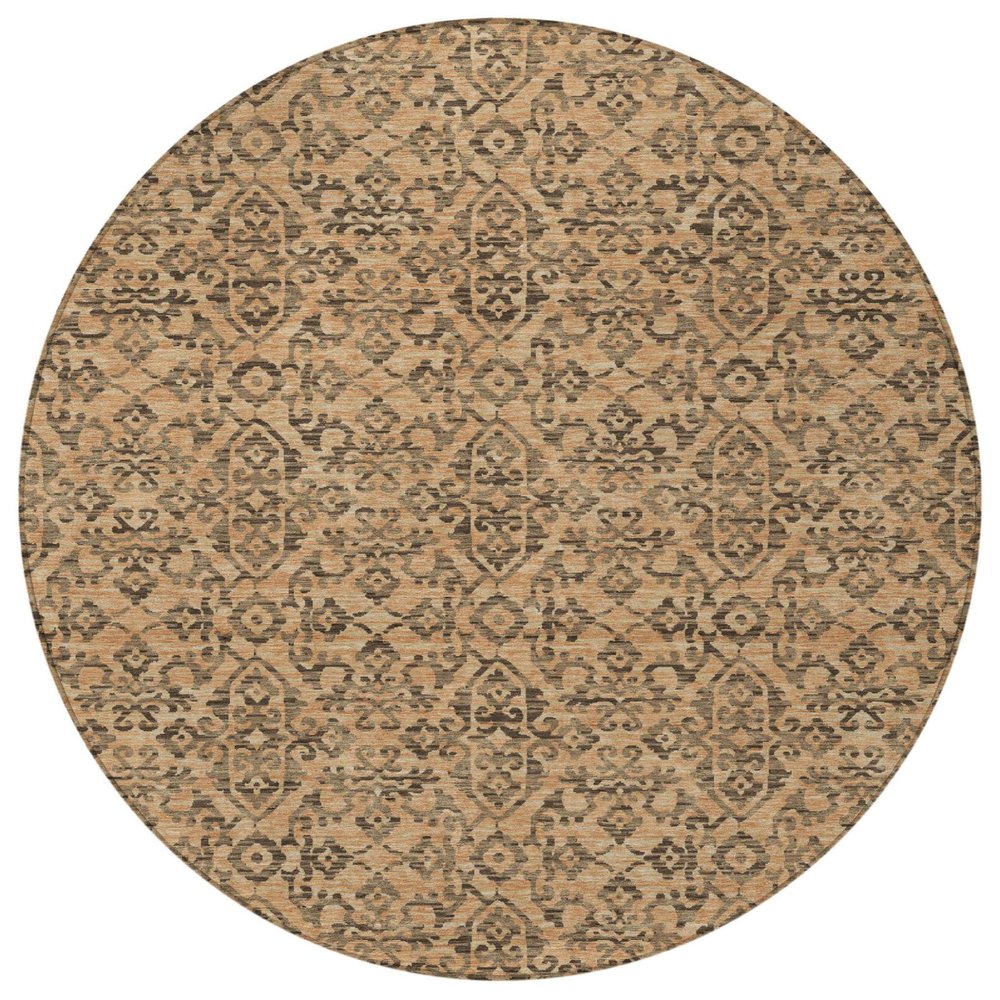 8' Copper And Green Round Oriental Washable Indoor Outdoor Area Rug HomeRoots