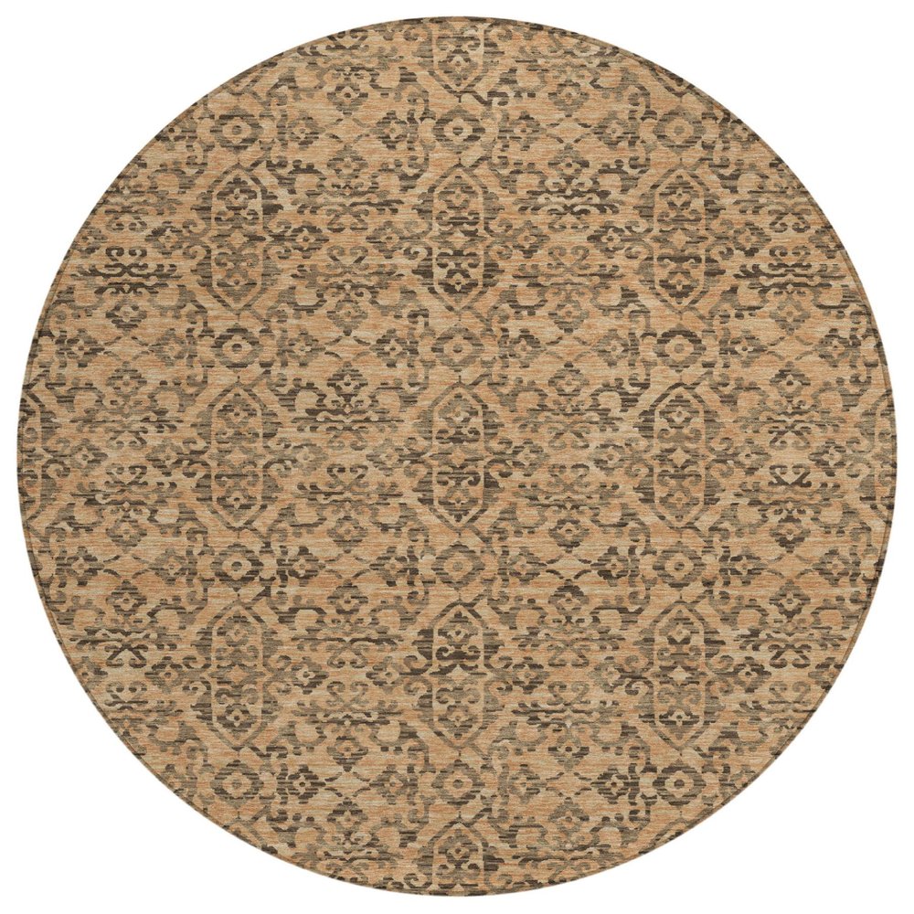 8' Copper And Green Round Oriental Washable Indoor Outdoor Area Rug HomeRoots