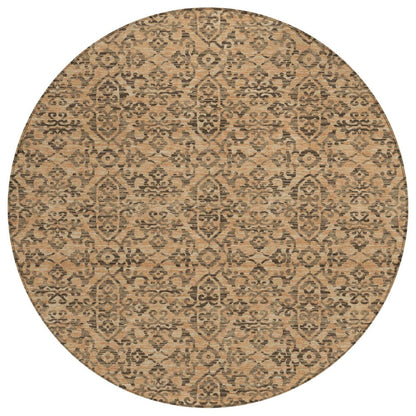 8' Copper And Green Round Oriental Washable Indoor Outdoor Area Rug HomeRoots