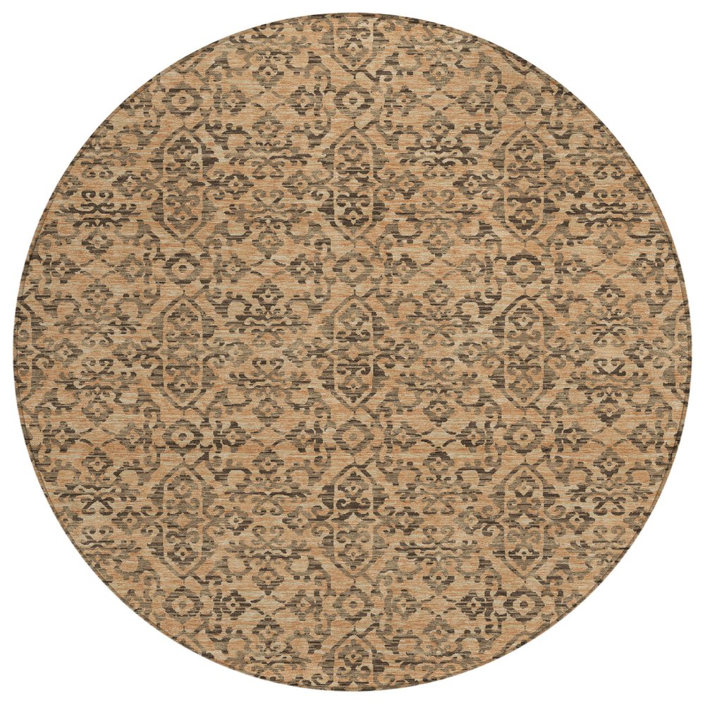 8' Copper And Green Round Oriental Washable Indoor Outdoor Area Rug HomeRoots