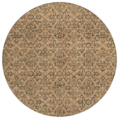 8' Copper And Green Round Oriental Washable Indoor Outdoor Area Rug HomeRoots