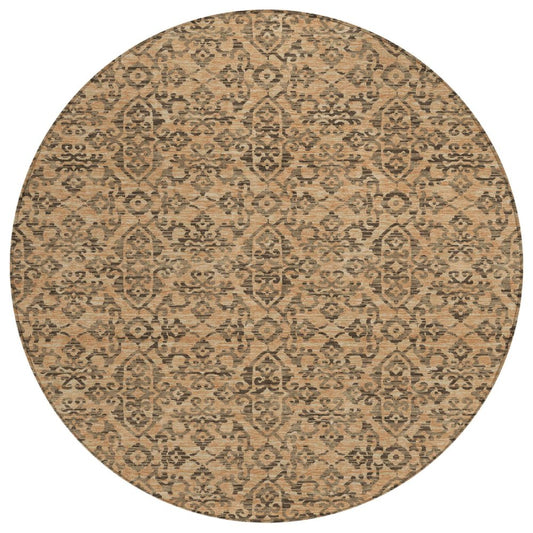 8' Copper And Green Round Oriental Washable Indoor Outdoor Area Rug