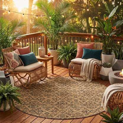 8' Copper And Green Round Oriental Washable Indoor Outdoor Area Rug HomeRoots