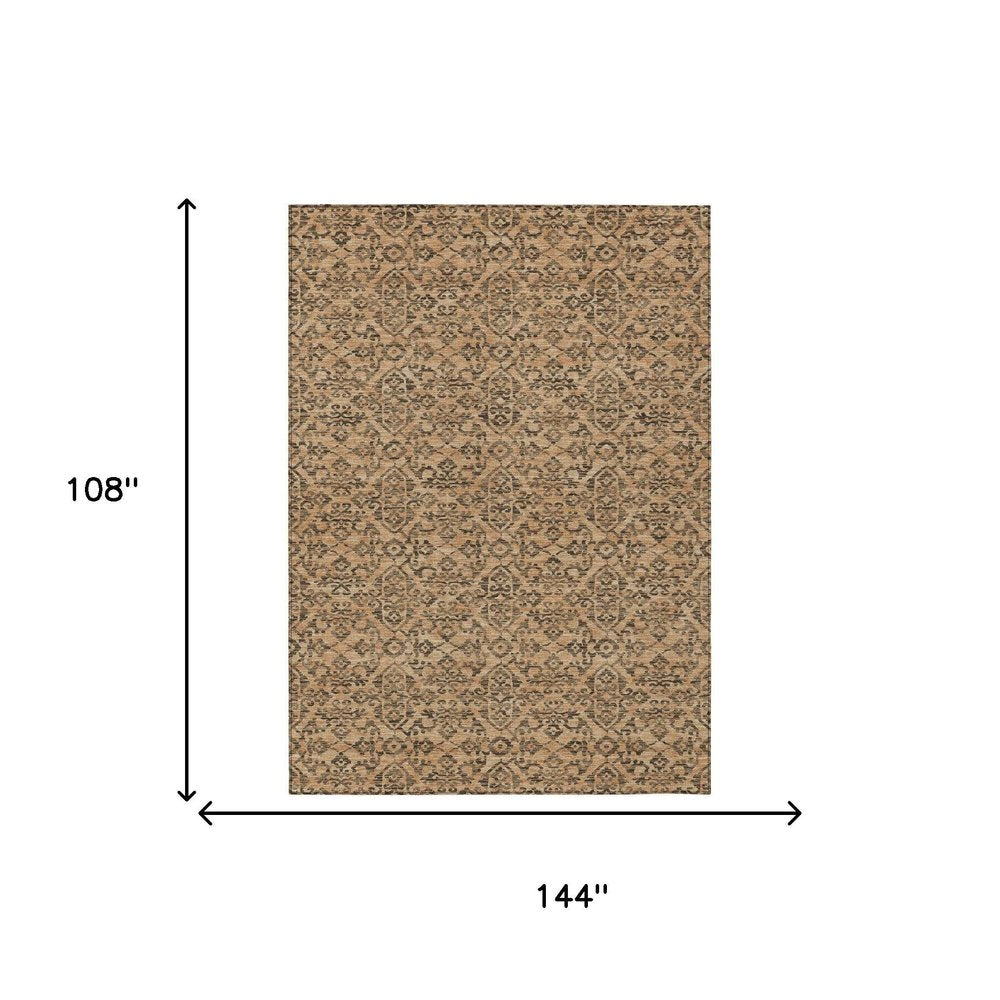 9' X 12' Copper And Green Oriental Washable Indoor Outdoor Area Rug HomeRoots