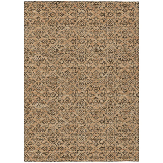 9' X 12' Copper And Green Oriental Washable Indoor Outdoor Area Rug