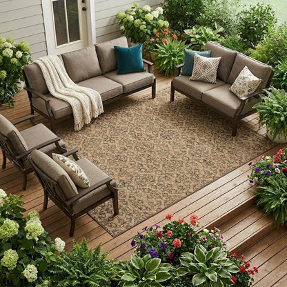 9' X 12' Copper And Green Oriental Washable Indoor Outdoor Area Rug HomeRoots
