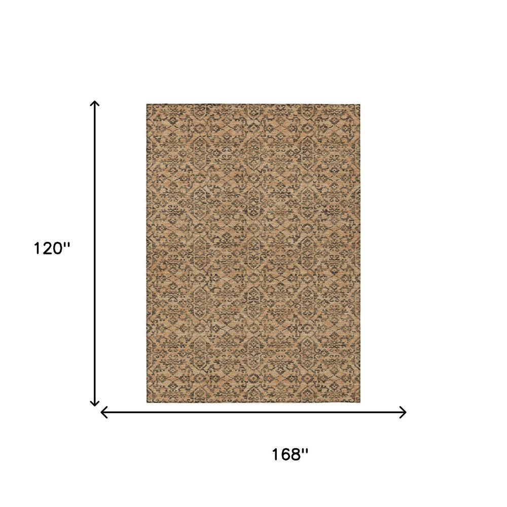 10' X 14' Copper And Green Oriental Washable Indoor Outdoor Area Rug HomeRoots
