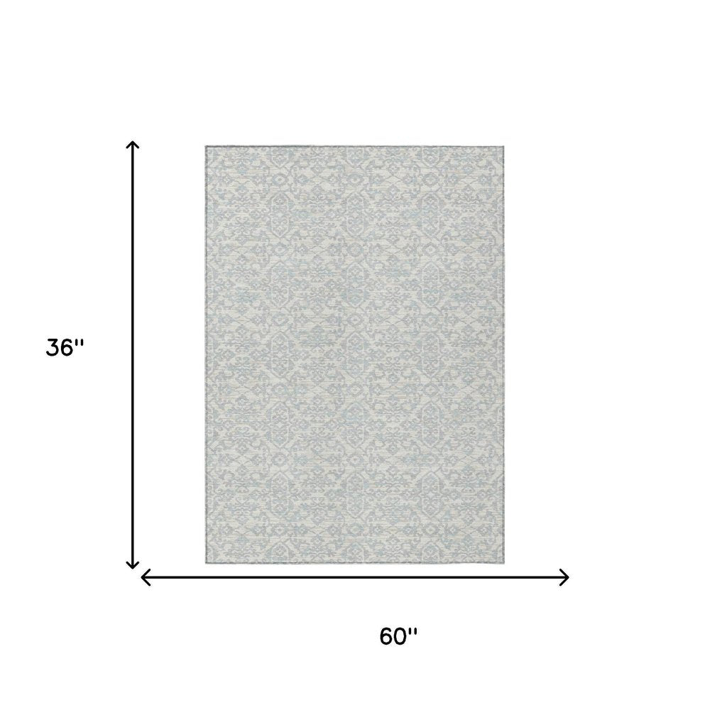 3' X 5' Ivory And Gray Oriental Washable Indoor Outdoor Area Rug HomeRoots