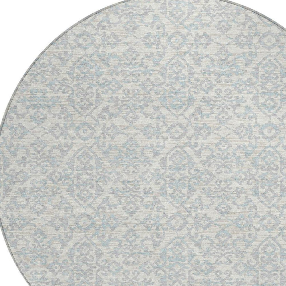 8' Ivory And Gray Round Oriental Washable Indoor Outdoor Area Rug HomeRoots