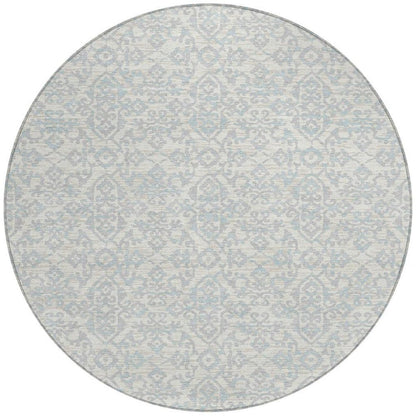 8' Ivory And Gray Round Oriental Washable Indoor Outdoor Area Rug HomeRoots