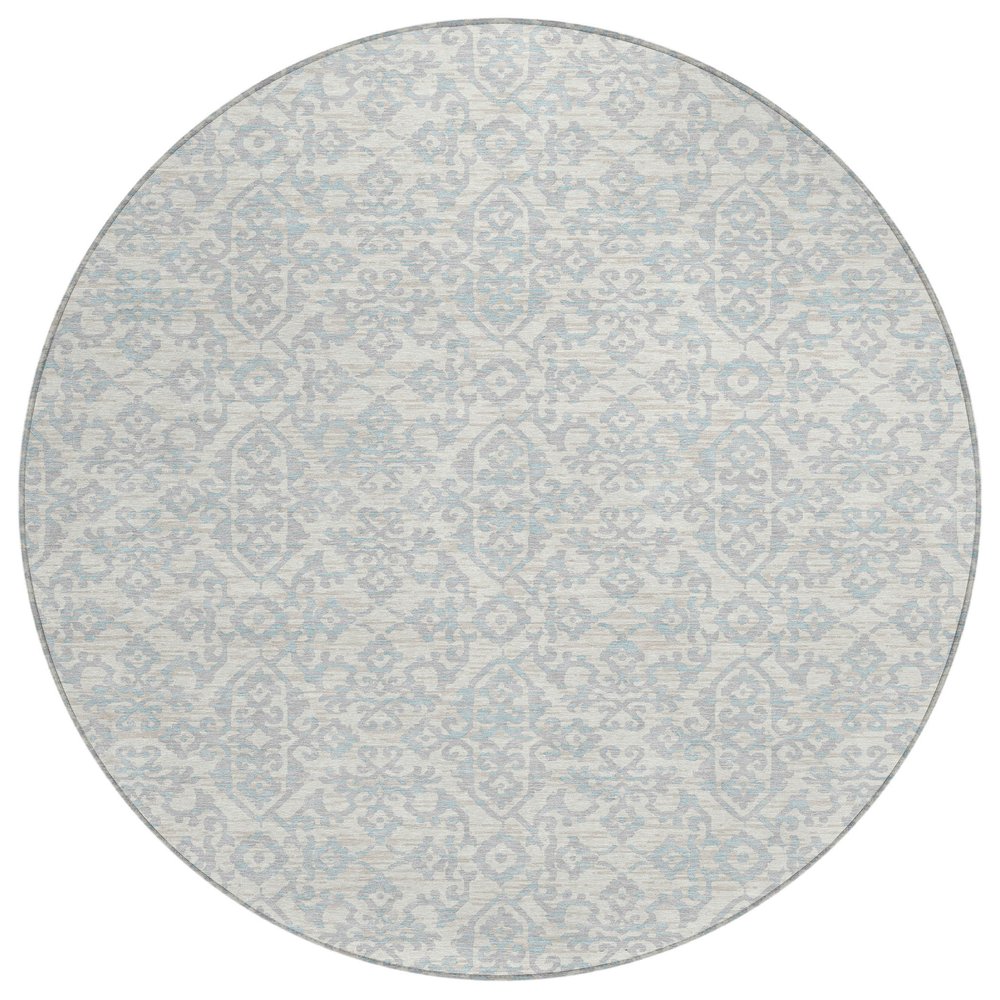 8' Ivory And Gray Round Oriental Washable Indoor Outdoor Area Rug HomeRoots