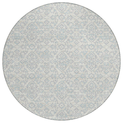 8' Ivory And Gray Round Oriental Washable Indoor Outdoor Area Rug HomeRoots