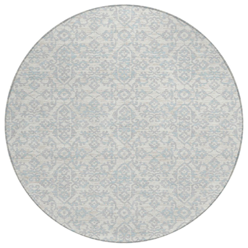 8' Ivory And Gray Round Oriental Washable Indoor Outdoor Area Rug HomeRoots
