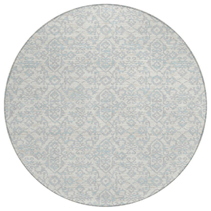 8' Ivory And Gray Round Oriental Washable Indoor Outdoor Area Rug HomeRoots