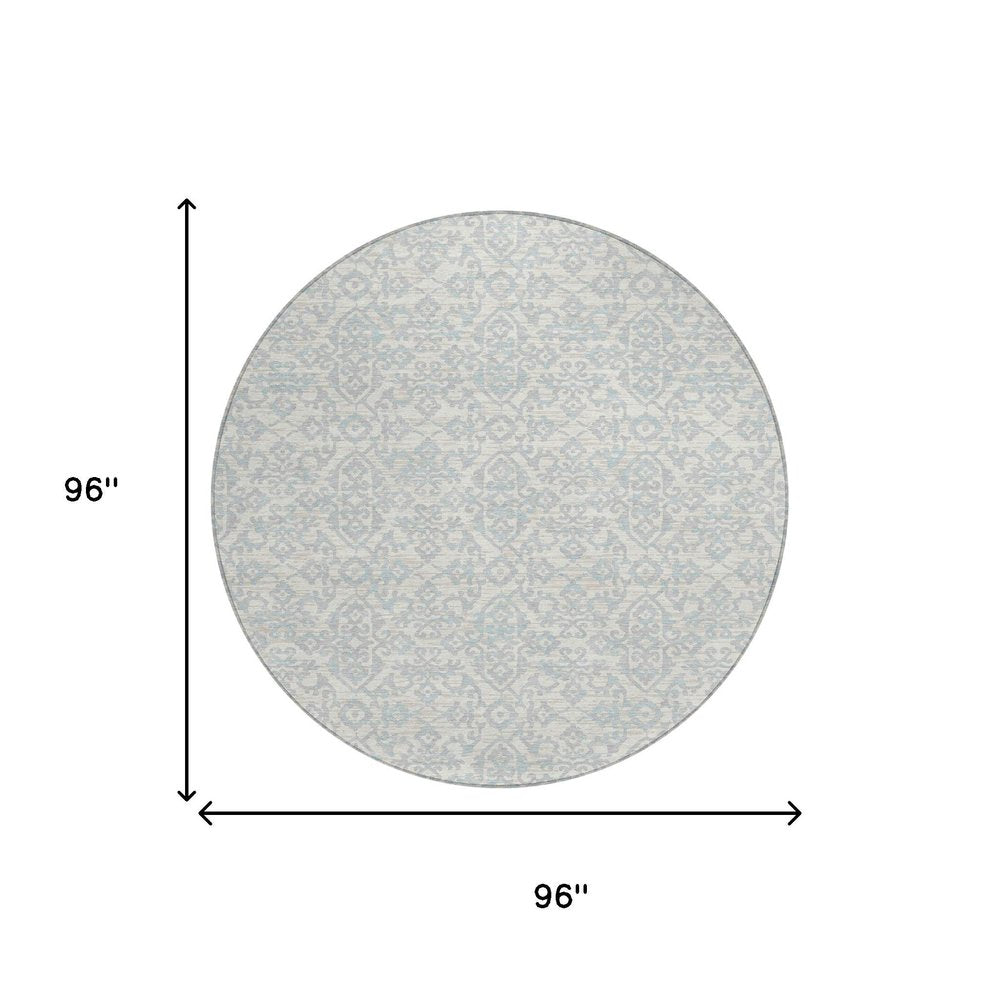 8' Ivory And Gray Round Oriental Washable Indoor Outdoor Area Rug HomeRoots