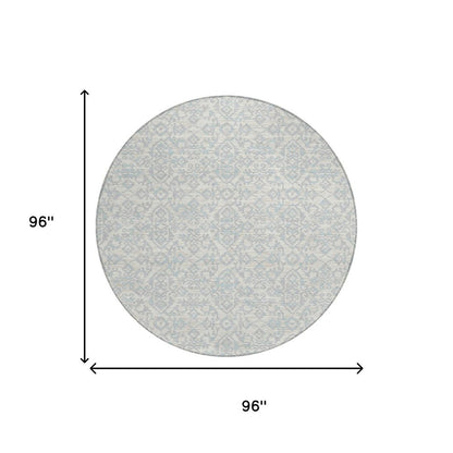8' Ivory And Gray Round Oriental Washable Indoor Outdoor Area Rug HomeRoots
