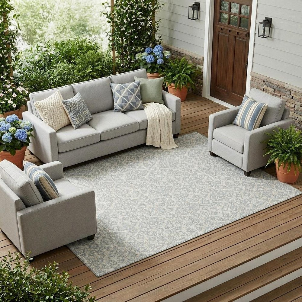 9' X 12' Ivory And Gray Oriental Washable Indoor Outdoor Area Rug HomeRoots