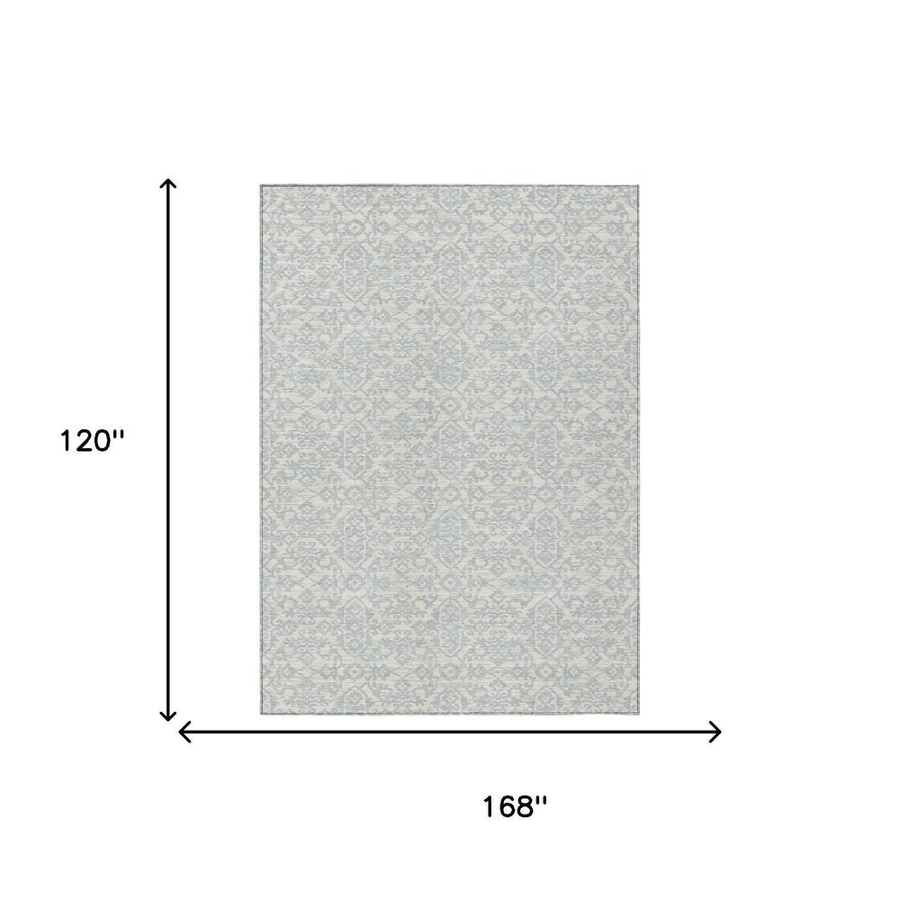 10' X 14' Ivory And Gray Oriental Washable Indoor Outdoor Area Rug HomeRoots