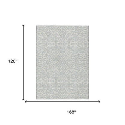 10' X 14' Ivory And Gray Oriental Washable Indoor Outdoor Area Rug