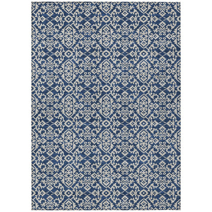 3' X 5' Navy Blue And Silver Oriental Washable Indoor Outdoor Area Rug HomeRoots