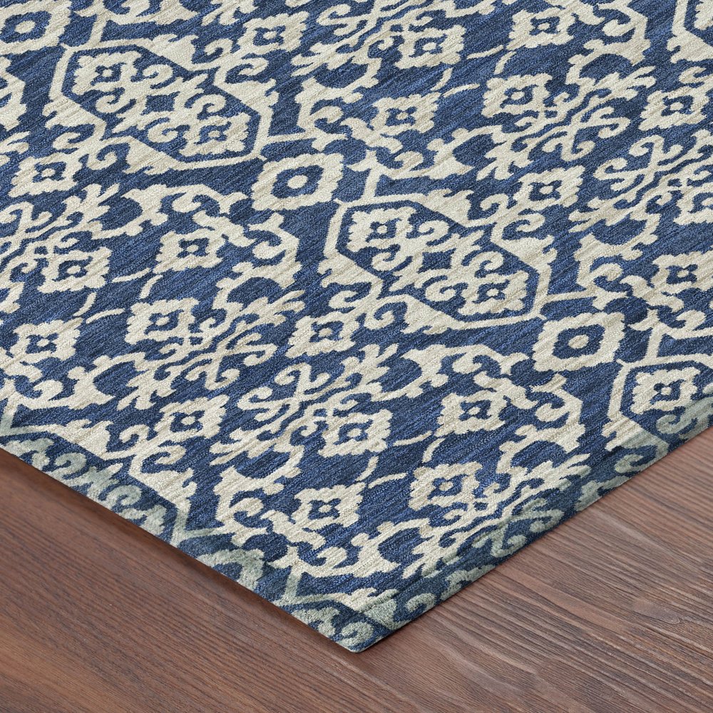 3' X 5' Navy Blue And Silver Oriental Washable Indoor Outdoor Area Rug HomeRoots