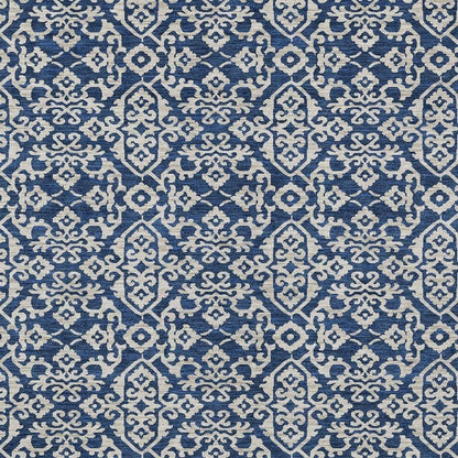3' X 5' Navy Blue And Silver Oriental Washable Indoor Outdoor Area Rug HomeRoots