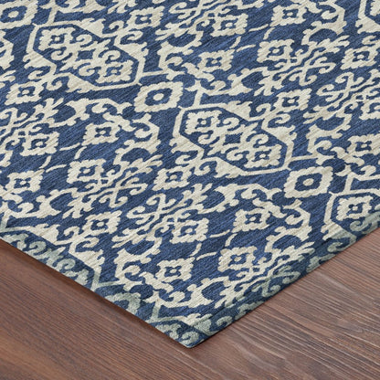 5' X 8' Navy Blue And Silver Oriental Washable Indoor Outdoor Area Rug HomeRoots