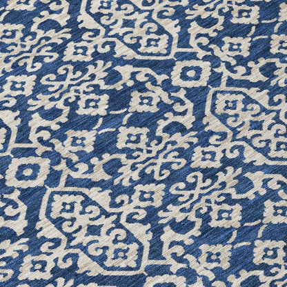 5' X 8' Navy Blue And Silver Oriental Washable Indoor Outdoor Area Rug HomeRoots