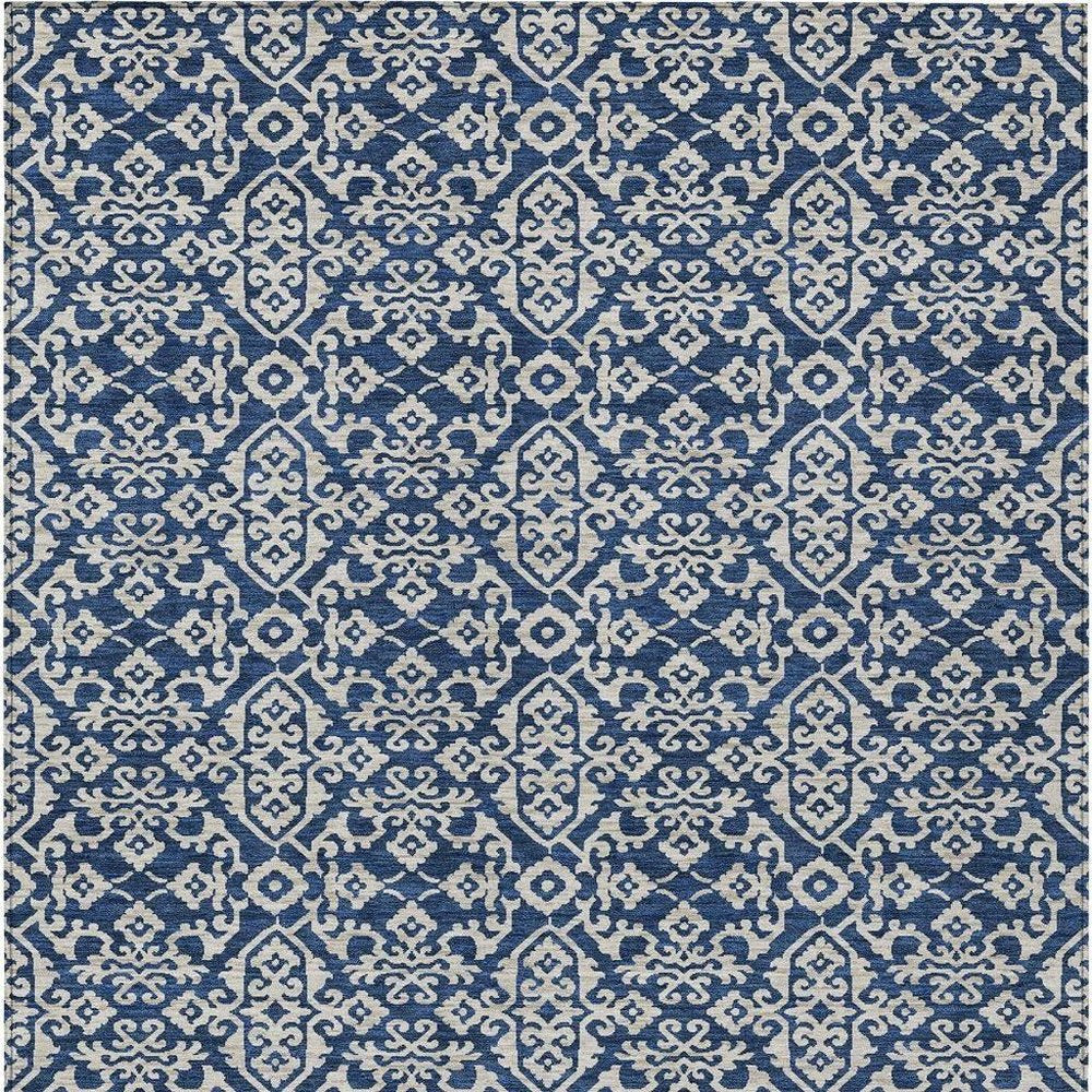 8' X 10' Navy Blue And Silver Oriental Washable Indoor Outdoor Area Rug HomeRoots