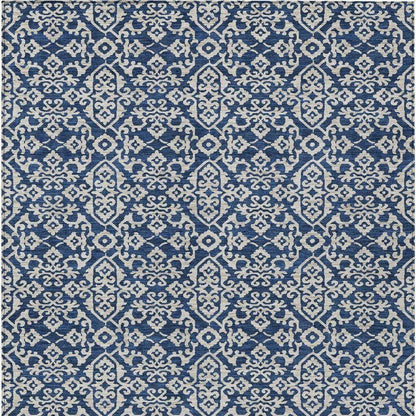 8' X 10' Navy Blue And Silver Oriental Washable Indoor Outdoor Area Rug HomeRoots