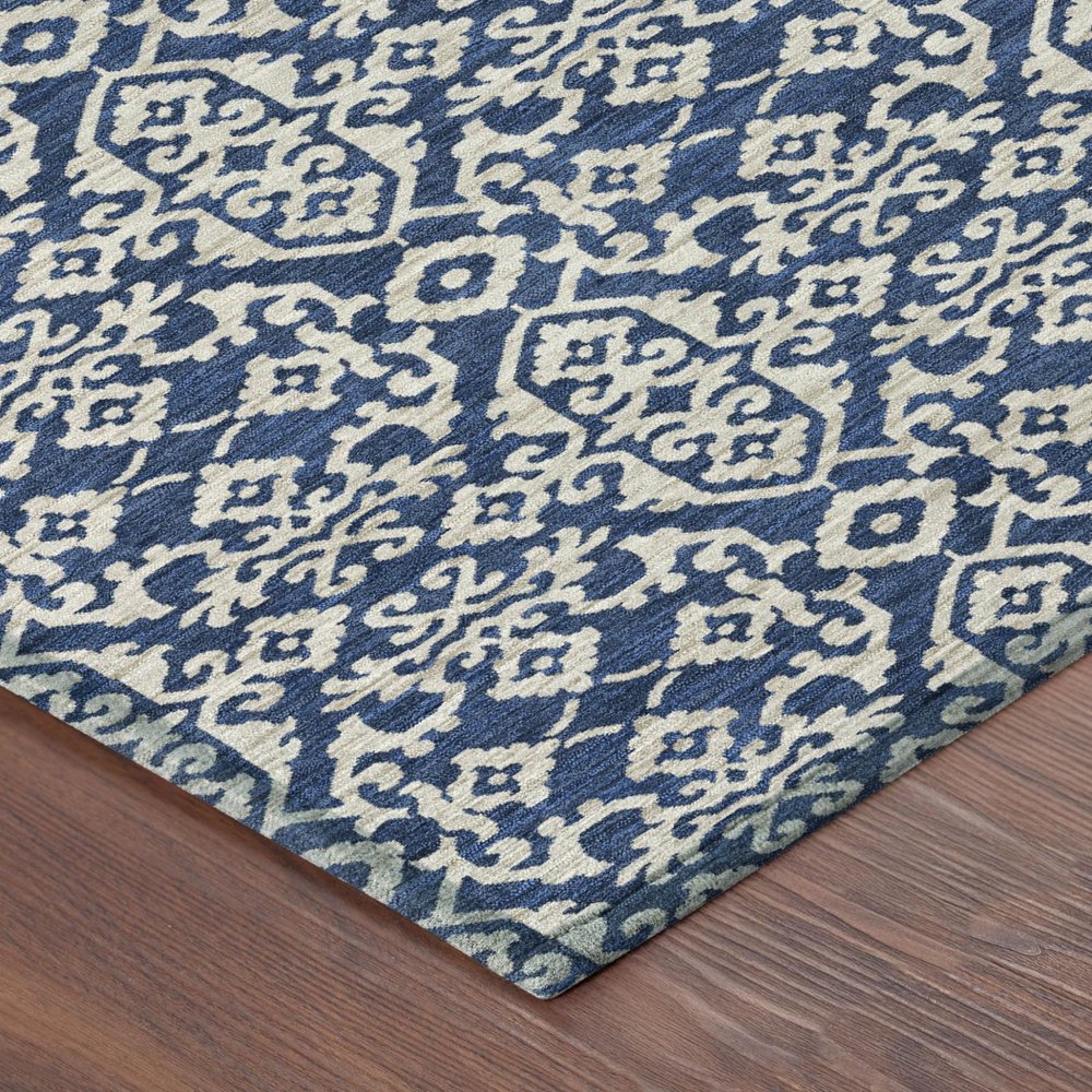 8' X 10' Navy Blue And Silver Oriental Washable Indoor Outdoor Area Rug HomeRoots
