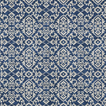 8' X 10' Navy Blue And Silver Oriental Washable Indoor Outdoor Area Rug HomeRoots