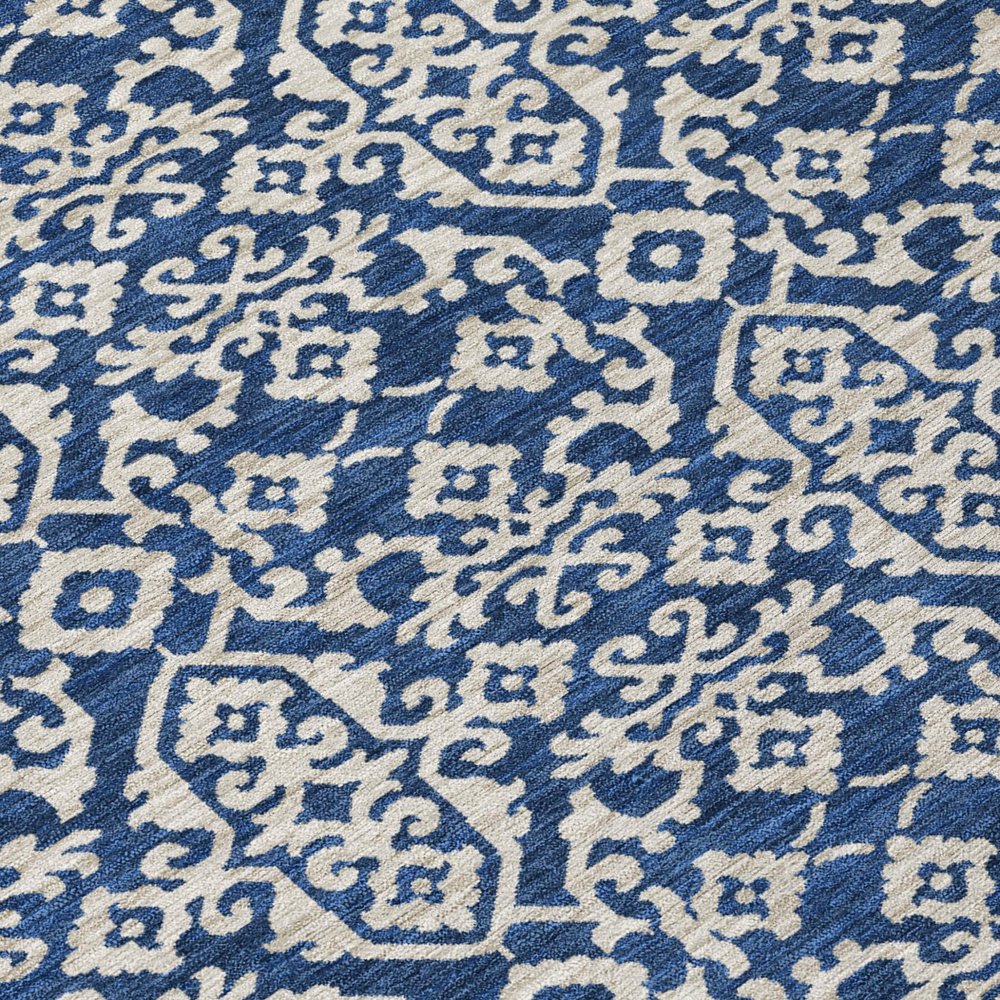 9' X 12' Navy Blue And Silver Oriental Washable Indoor Outdoor Area Rug HomeRoots
