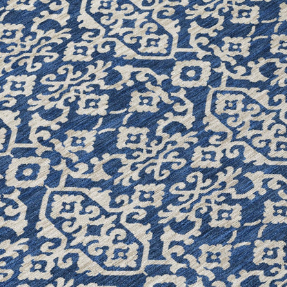 9' X 12' Navy Blue And Silver Oriental Washable Indoor Outdoor Area Rug HomeRoots