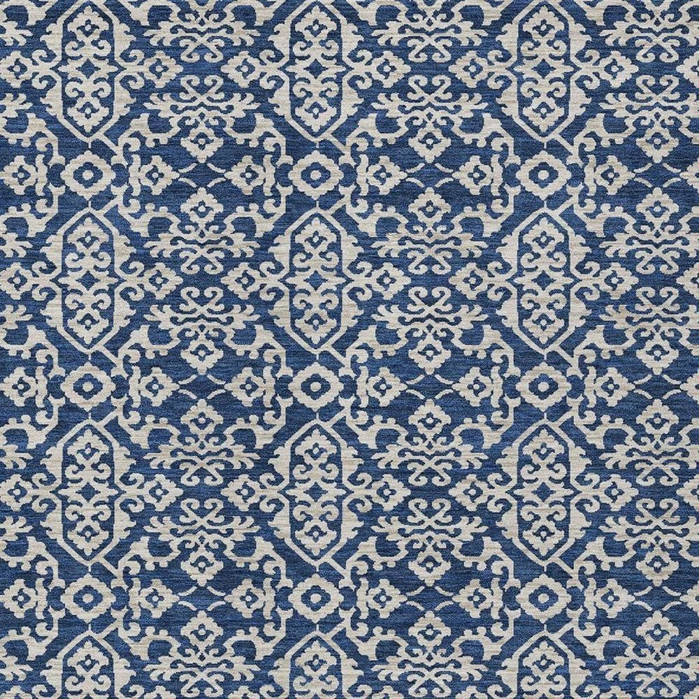 9' X 12' Navy Blue And Silver Oriental Washable Indoor Outdoor Area Rug HomeRoots