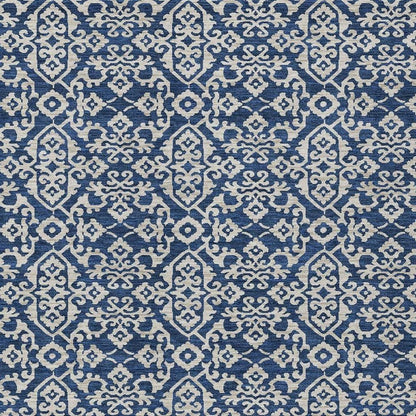 9' X 12' Navy Blue And Silver Oriental Washable Indoor Outdoor Area Rug HomeRoots