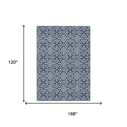 10' X 14' Navy Blue And Silver Oriental Washable Indoor Outdoor Area Rug HomeRoots