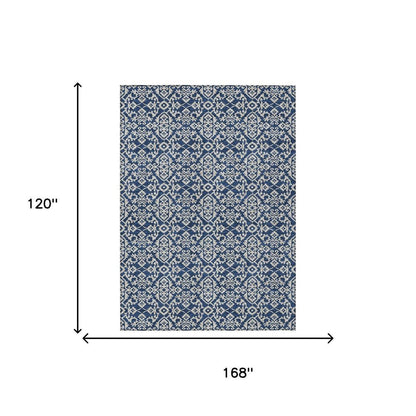 10' X 14' Navy Blue And Silver Oriental Washable Indoor Outdoor Area Rug HomeRoots