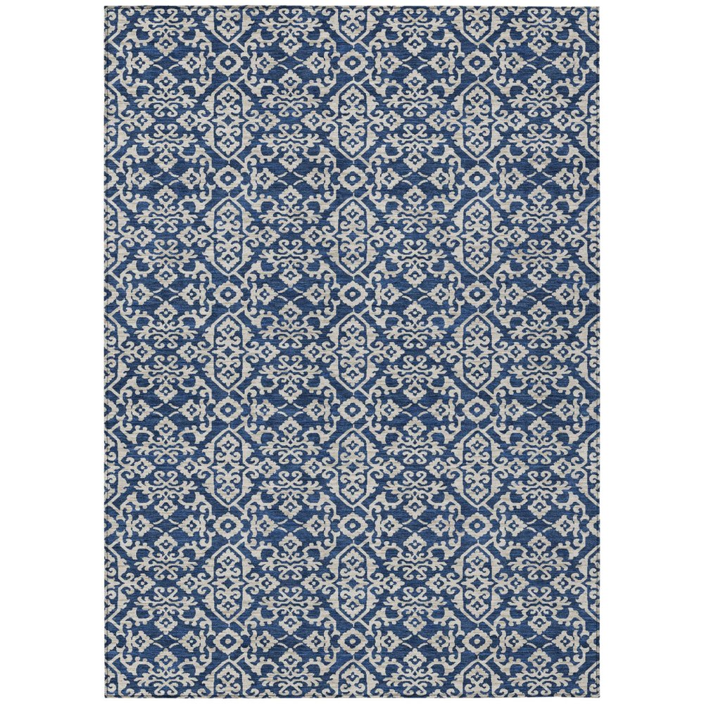 10' X 14' Navy Blue And Silver Oriental Washable Indoor Outdoor Area Rug HomeRoots