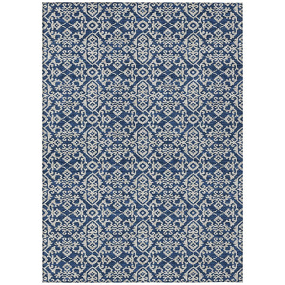 10' X 14' Navy Blue And Silver Oriental Washable Indoor Outdoor Area Rug HomeRoots